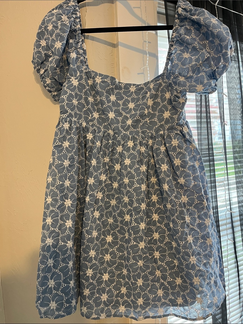 Lulu's Blue Embroidered Puff-Sleeve Dress